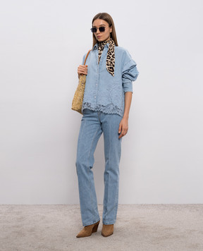 Ermanno Scervino Blue linen shirt with lace D482K365APTZD