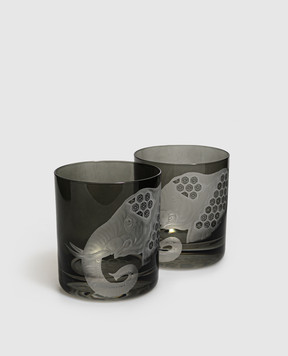Artel Set of grey crystal glasses African Safari Elephant G212THE1SM