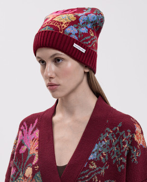MANTERO 1902 Burgundy wool hat with floral pattern 1350FJACQD00925