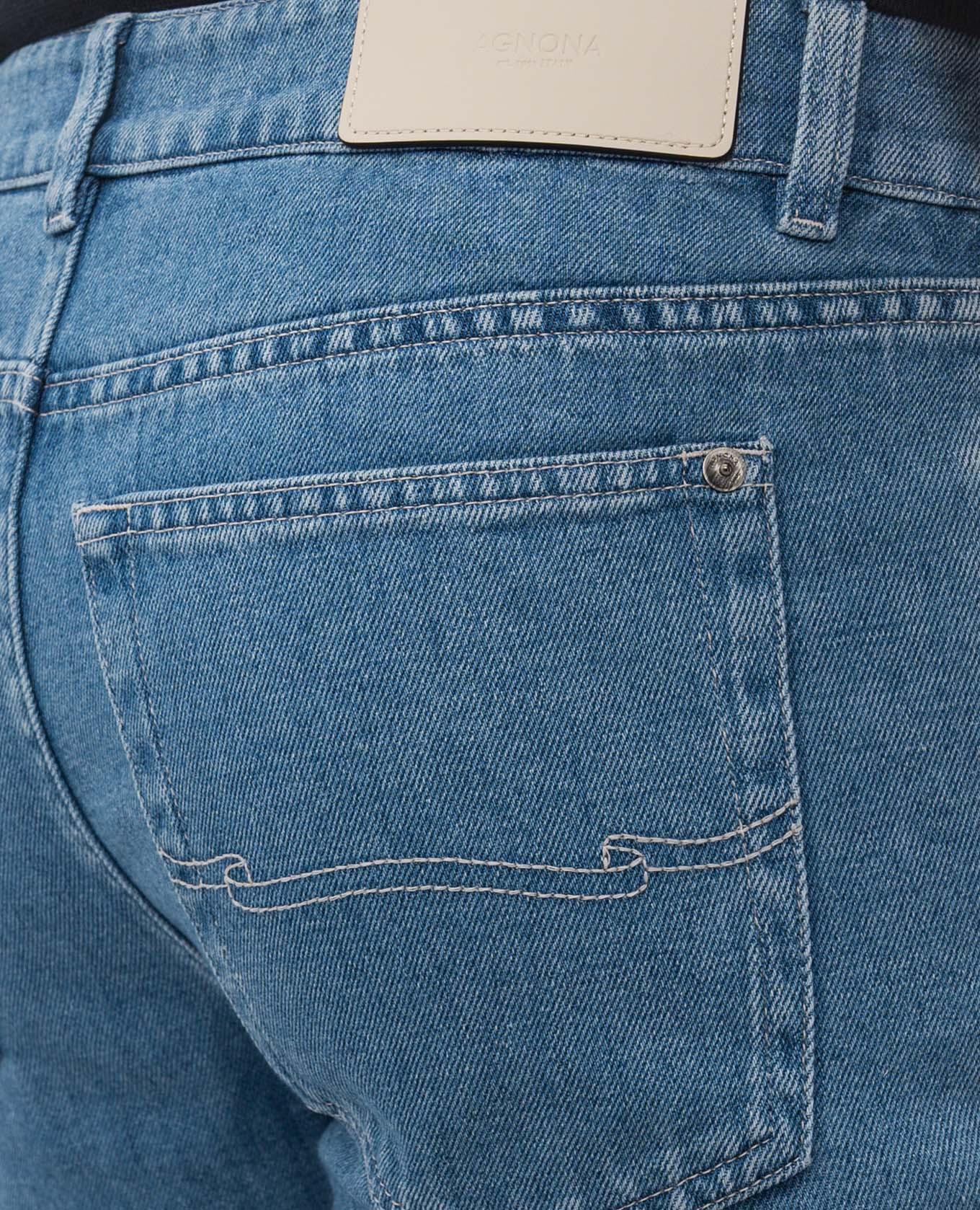 Blue linen jeans with logo patch Agnona 5