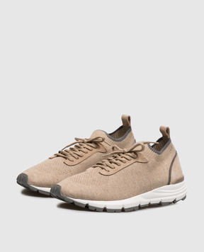 Peserico Beige combination sneakers with logo print R79081C0CC914