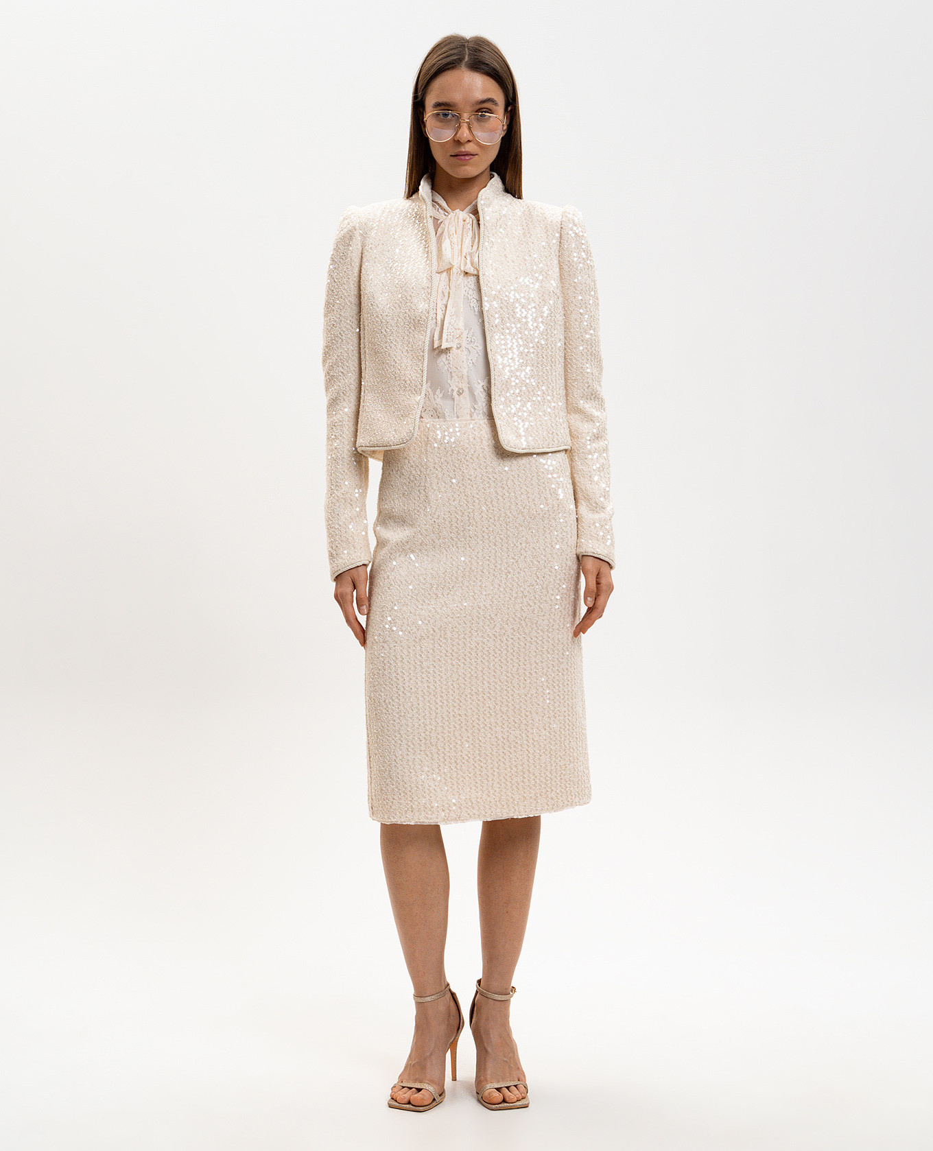 

Beige tweed skirt with sequins Twinset
