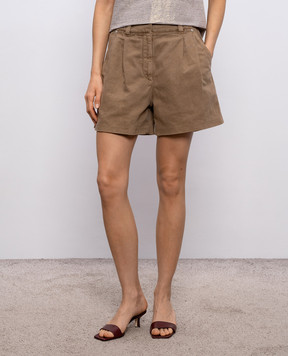 Brunello Cucinelli Brown denim shorts with linen and monil chain ML996P5761