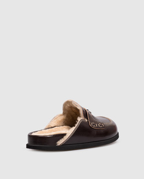 Premiata Brown leather mules with fur trim M7462DAX