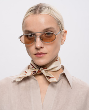 Brunello Cucinelli Beige silk scarf with floral print MFOU0025