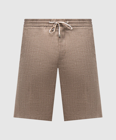 Brown shorts made of wool, silk and linen in a pattern