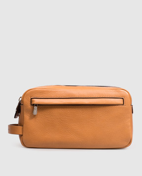 Brunello Cucinelli Brown leather toiletry bag with embossed logo MWTGBU334