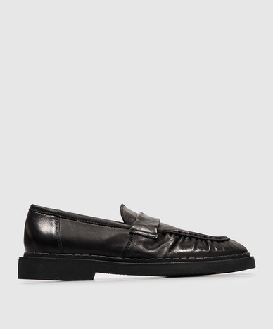 Black leather loafers