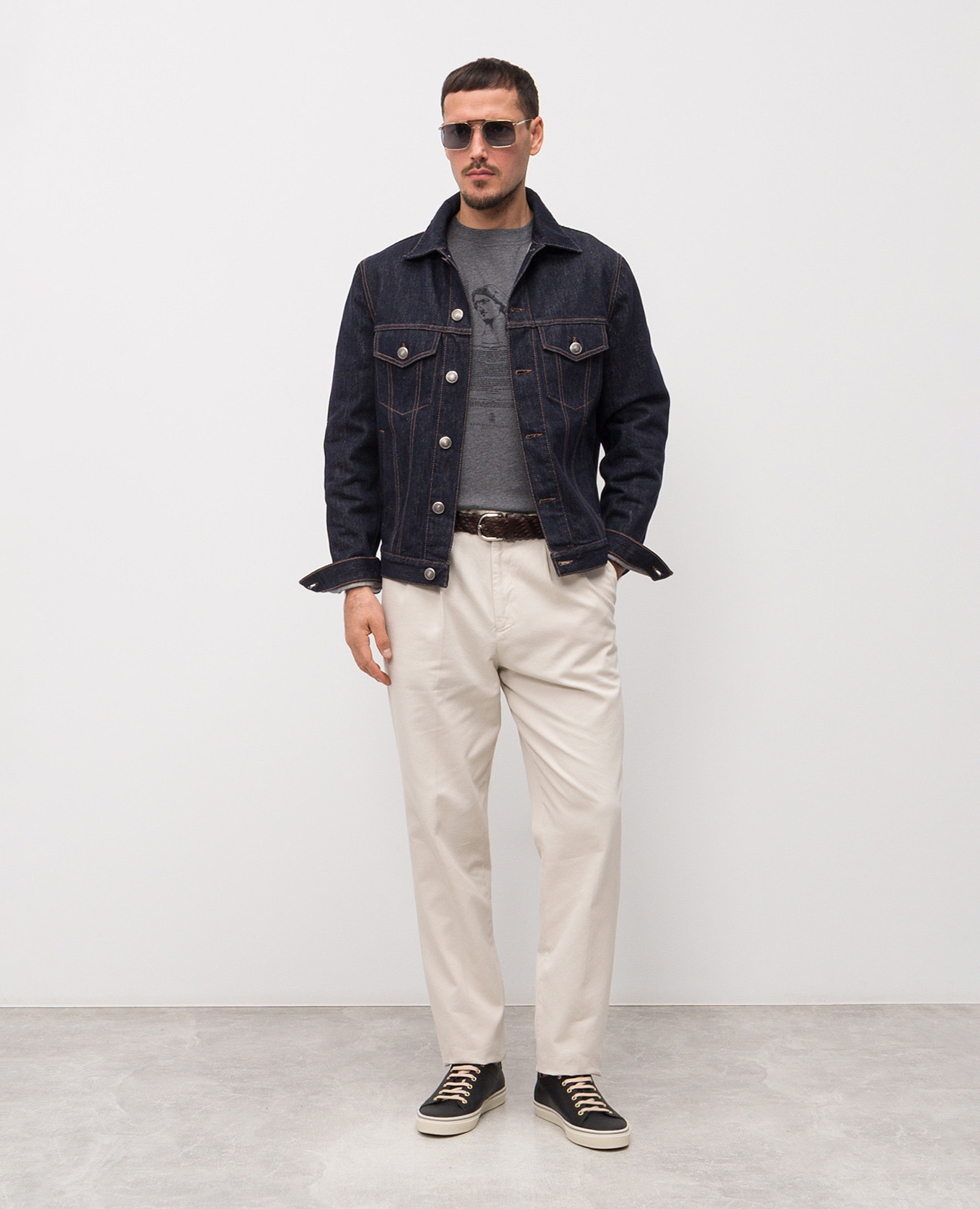 Gray T-shirt with print Brunello Cucinelli 2