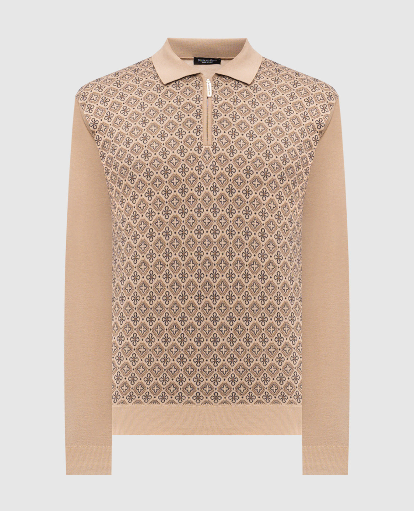 

Beige wool, silk and cashmere polo shirt with a pattern Stefano Ricci
