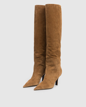 Amina Muaddi Christine Slouch Brown Suede Boots 15S365672CHR