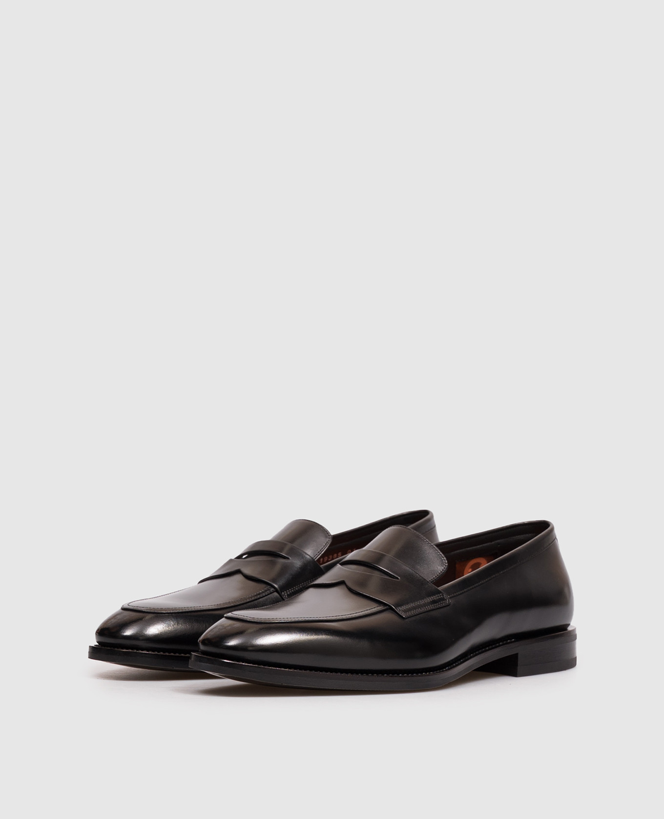 Black leather glossy loafers Santoni 2