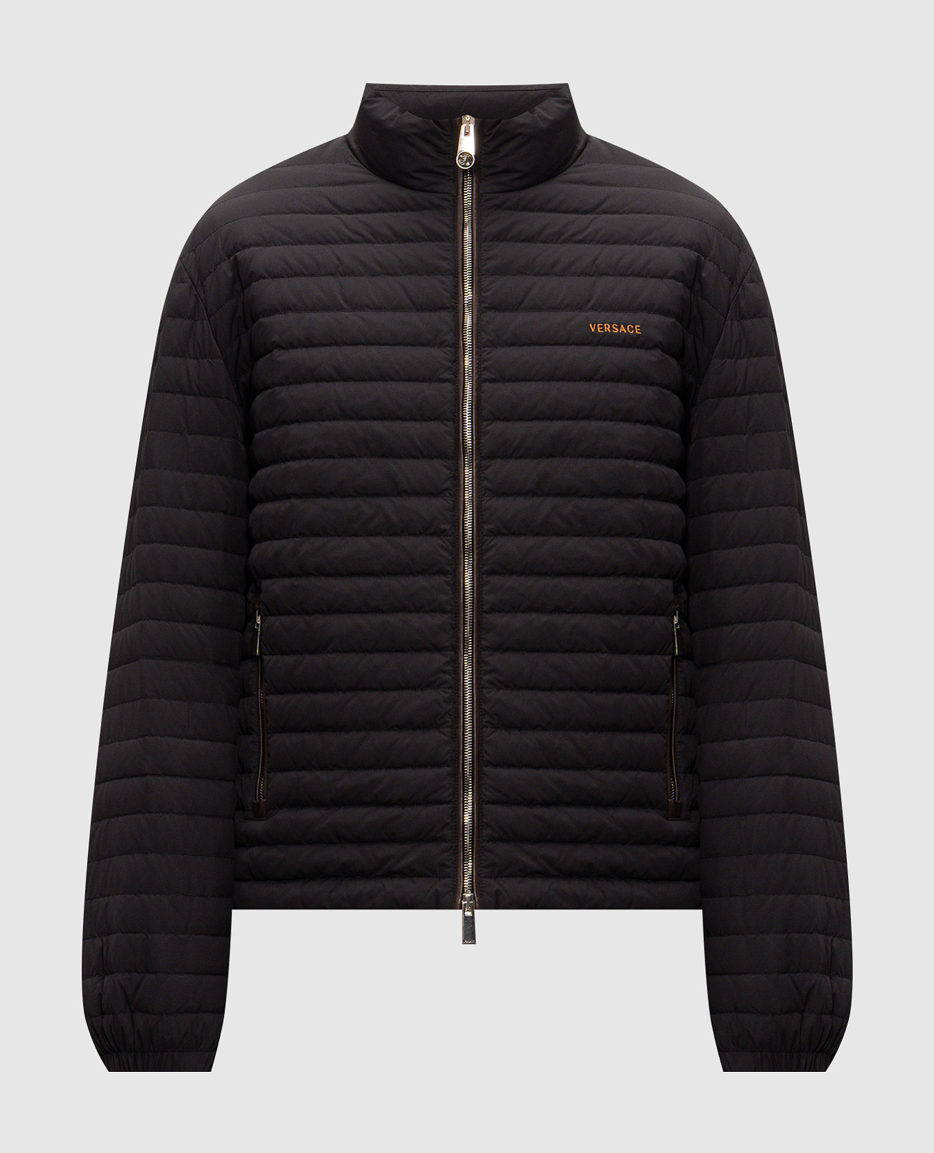 Blue down jacket with logo embroidery