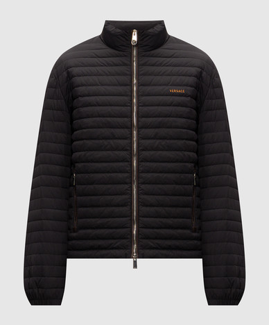 Blue down jacket with logo embroidery