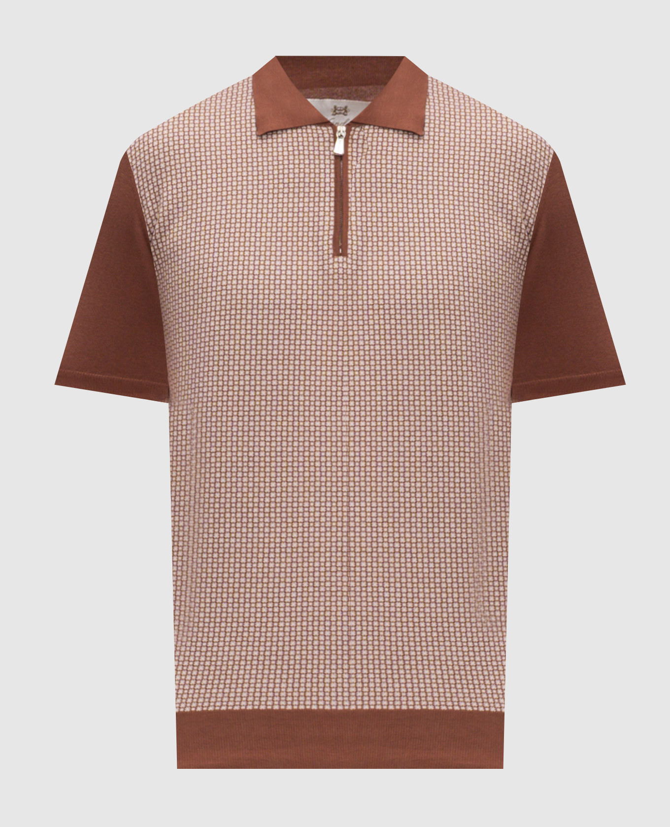 Brown polo shirt with patterned silk