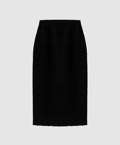 Black tweed midi skirt with wool