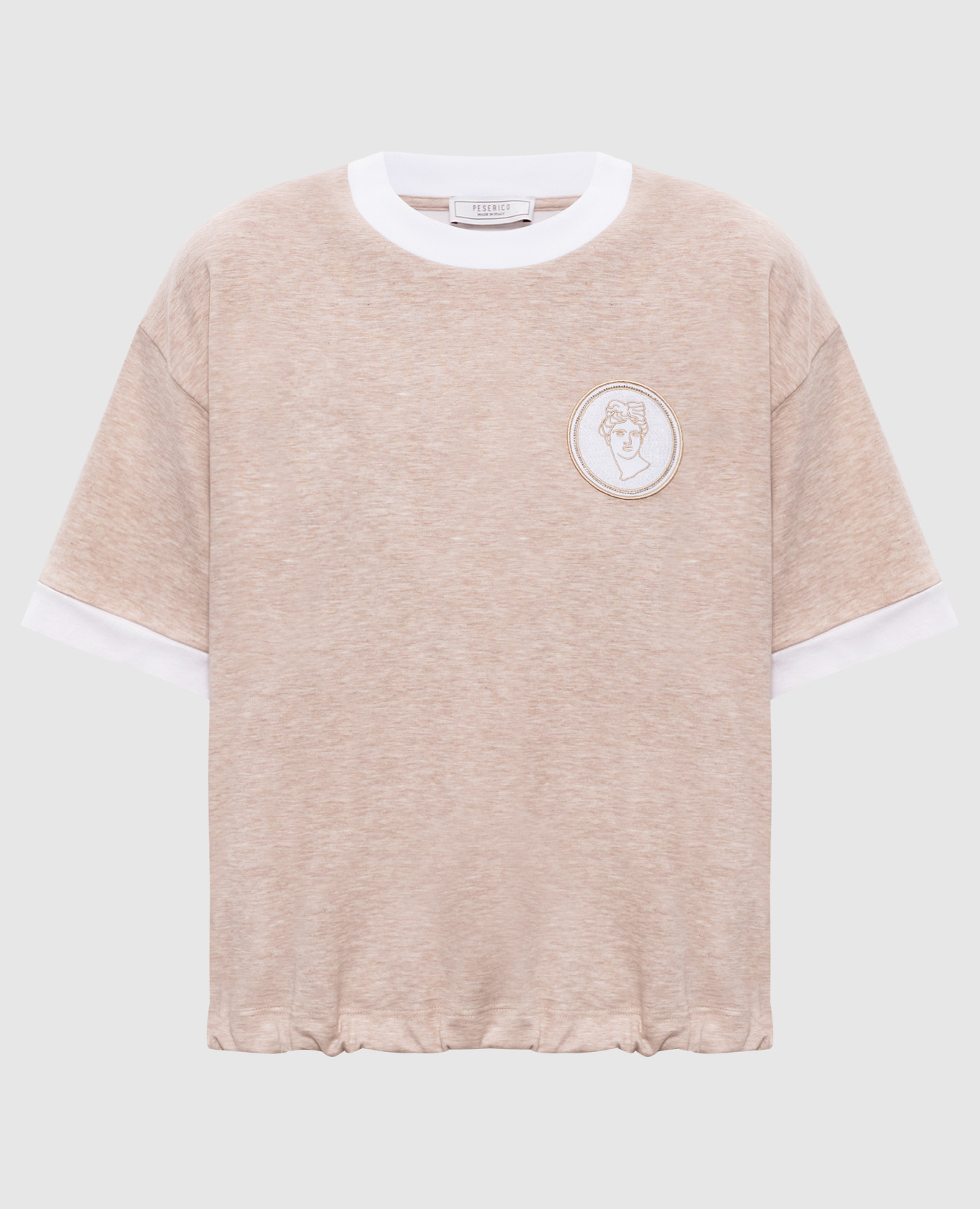 Beige melange t-shirt with logo patch