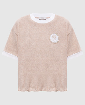 Peserico Beige melange t-shirt with logo patch S06475J005667