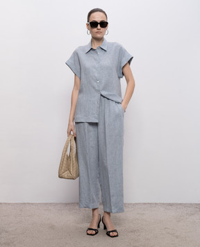 Peserico Blue linen trousers with lapels P0430102629