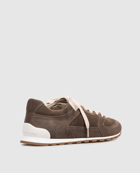 Brunello Cucinelli Brown suede sneakers with textured logo MZSFG3231