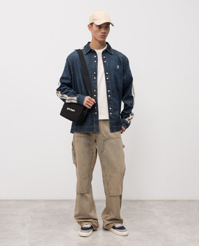 Palm Angels Blue denim shirt with monogram logo PMYE049R24DEN001
