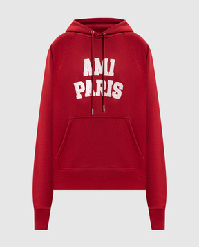 Ami Paris Red hoodie with logo patch USW803JE0273w