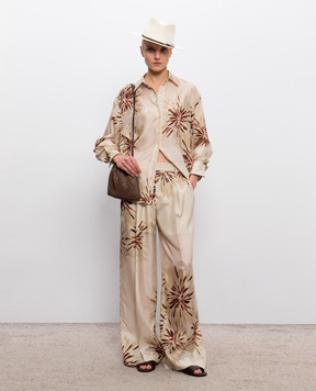 Brunello Cucinelli Beige silk blouse with branded print MQ967RH206