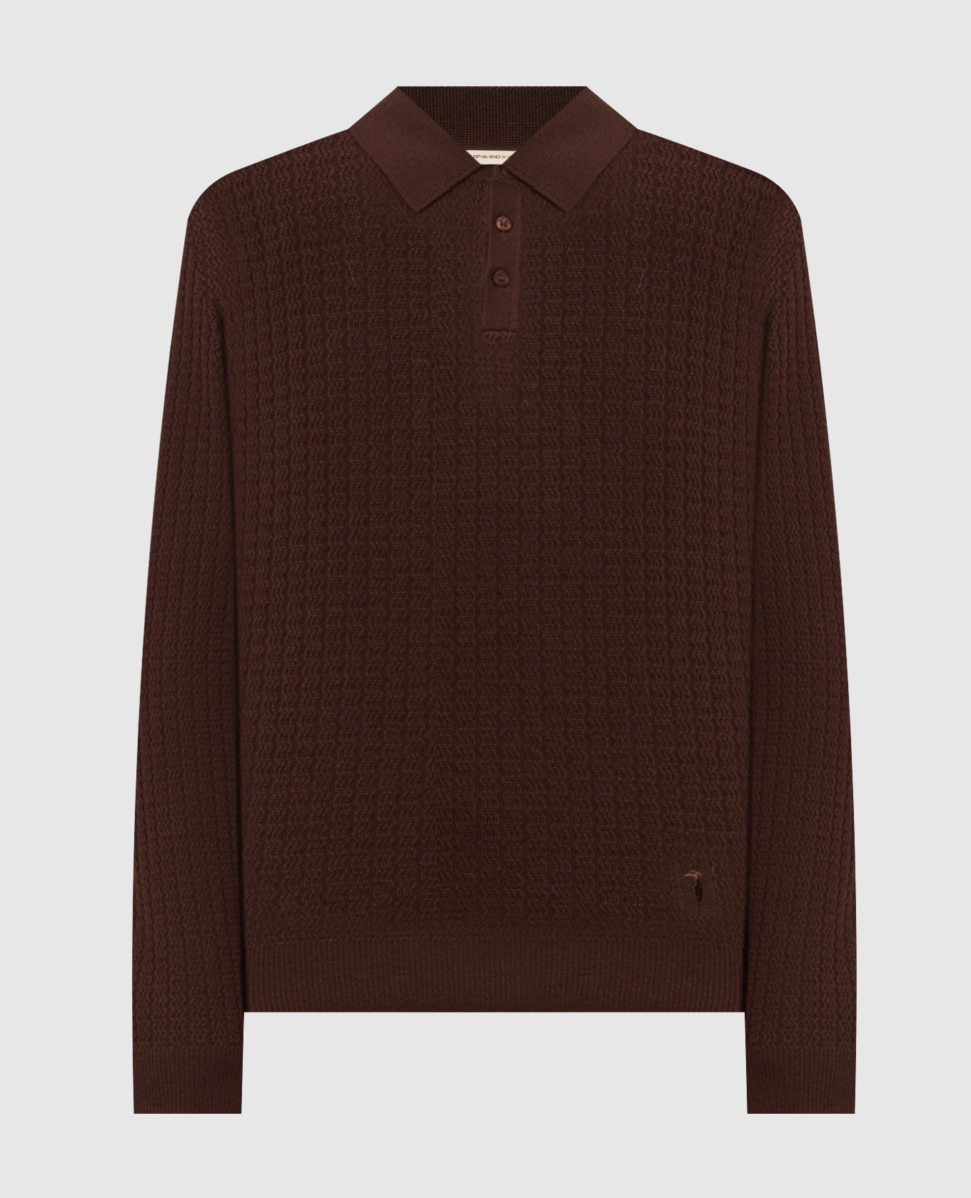 Brown wool polo shirt with pattern