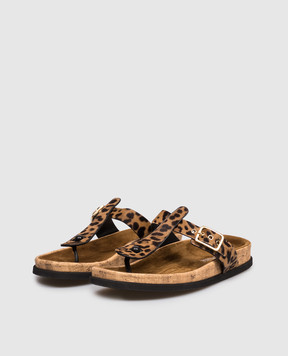 Premiata Brown leather flip-flops with print M7391LEO