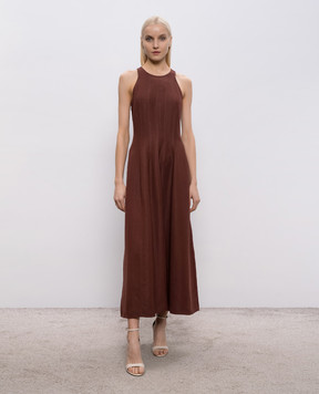 Brunello Cucinelli Brown midi dress with linen MH126A5171