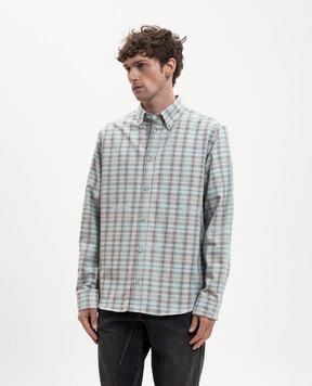 Off-White Blue patterned shirt with embroidered logo 44XGE04MS26F001