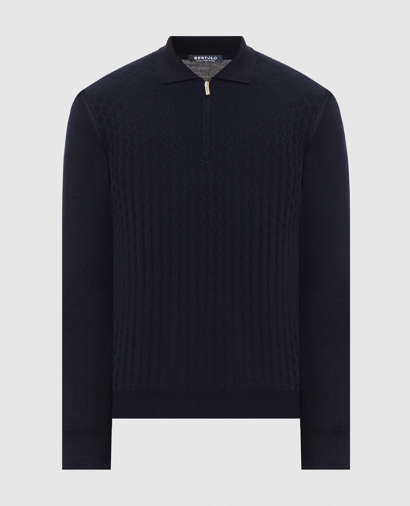 Blue wool and silk polo shirt with woven pattern Bertolo Cashmere