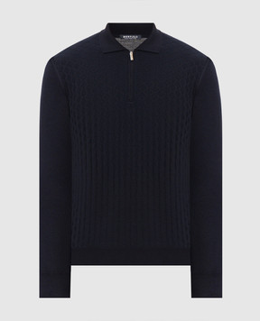 Bertolo Cashmere Blue wool and silk polo shirt with woven pattern 902626002566