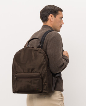 Kiton Brown backpack with metal logo UBA0160N01270