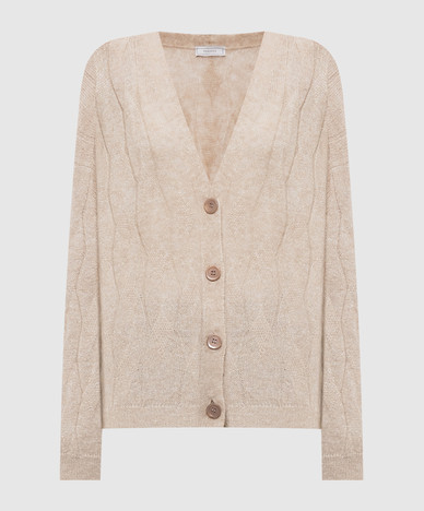 Beige wool cardigan with lurex
