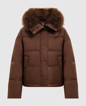 Yves Salomon Army Brown down jacket with fur 26WFV01960U04W