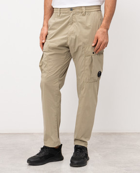 C.P. Company Beige cargo pants with logo patch MPA255A006439G