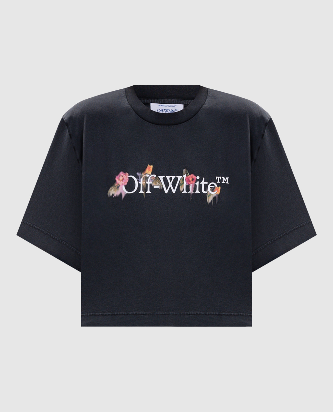 Grey cropped T-shirt with floral logo print Off-White