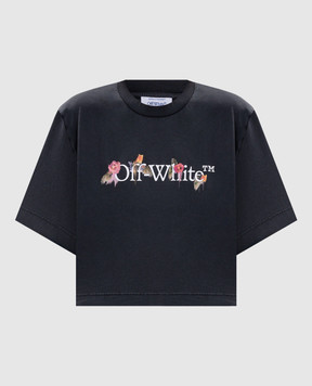 Off-White Grey cropped T-shirt with floral logo print 2FA00640T