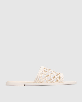 Babe Pay Pls Ivory leather flip-flops with weaving SLIPY