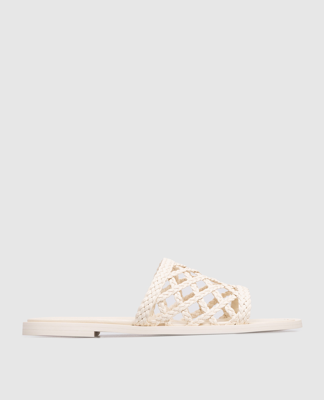 Ivory leather flip-flops with weaving