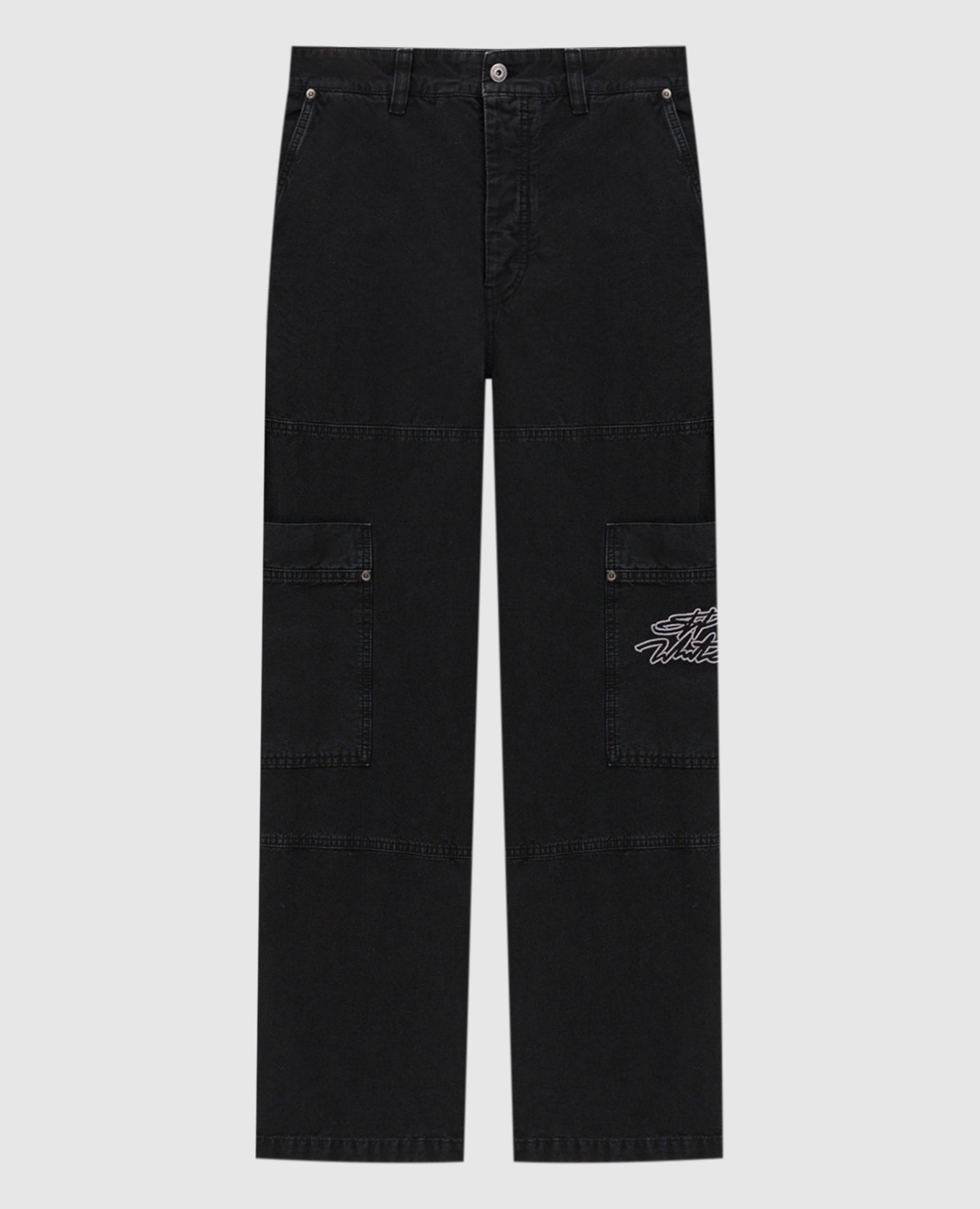 Black cargo pants with logo embroidery
