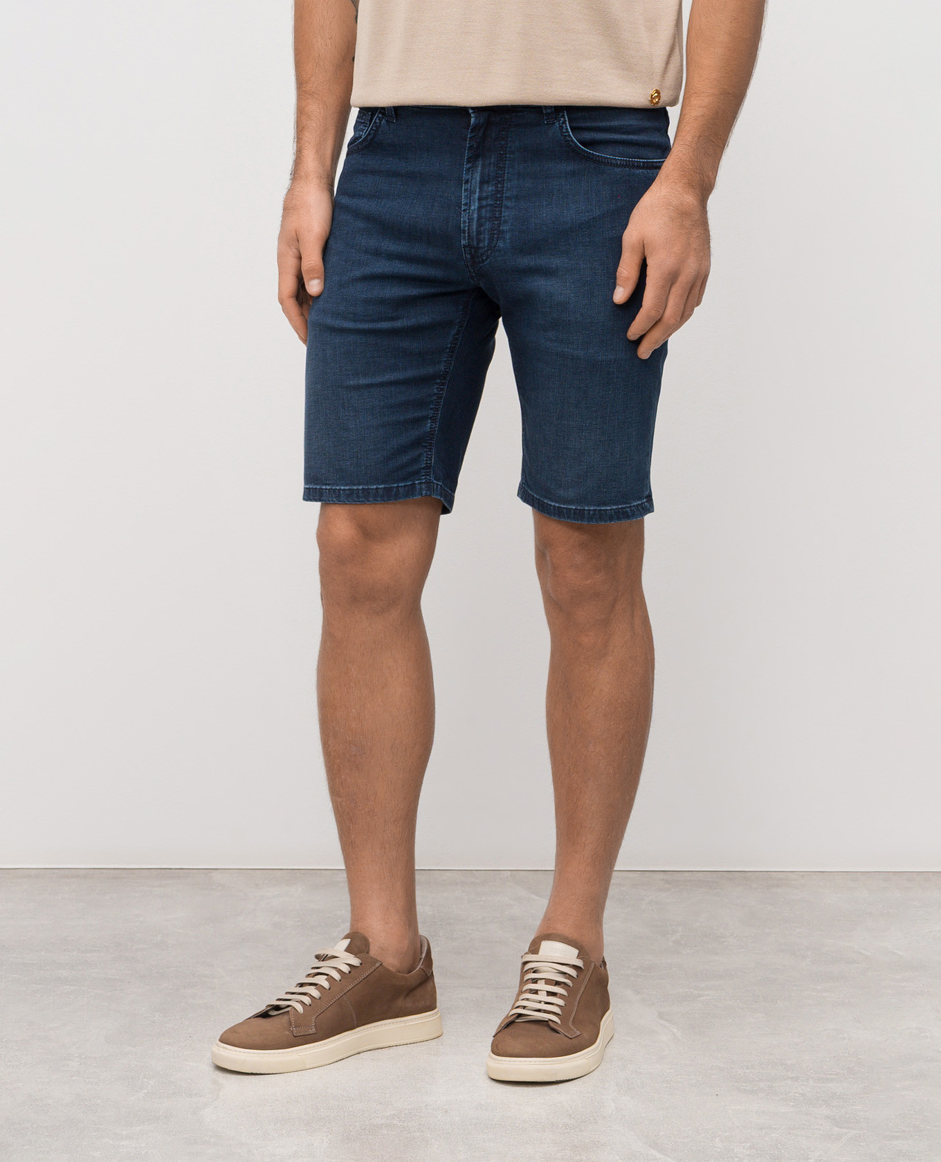 

Blue denim shorts with logo patch Stefano Ricci