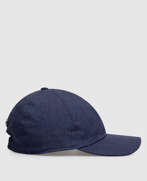 Bertolo Cashmere Blue linen cap with emblem 3012494