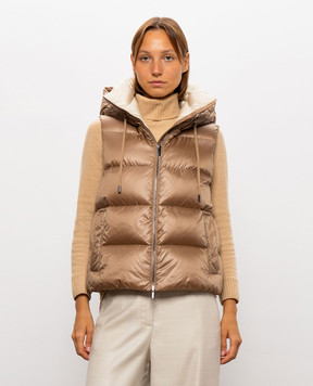 Peserico Brown down vest with monil chain S0347900019