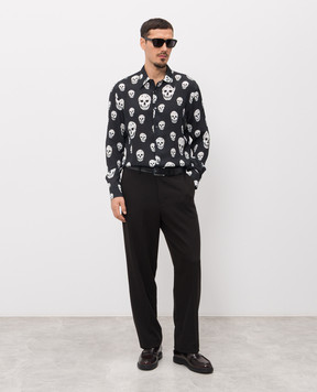 Alexander McQueen Black shirt with branded Skull print 847303QRACU