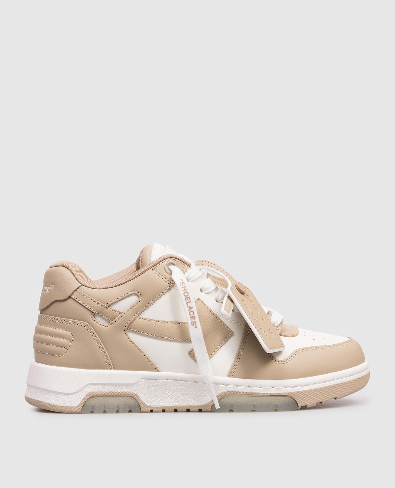 Out Of Office beige leather sneakers with emblem