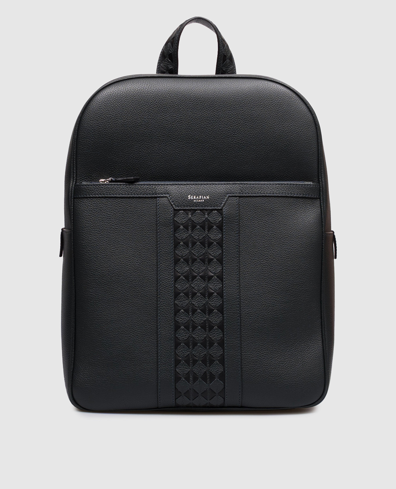 

Dark blue leather backpack with weaving Serapian