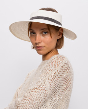 Brunello Cucinelli Ivory peaked hat with monil chain MCAP99002P