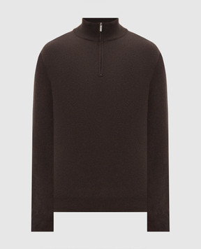 Bertolo Cashmere Brown cashmere sweater with zipper 400025000005